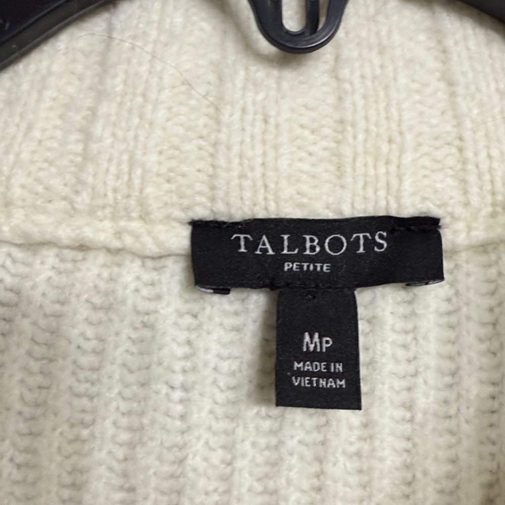 Talbots Jewel Button Henley Pullover Sweater Cream‎ Ribbed Wool Blend petite M - Picture 5 of 8
